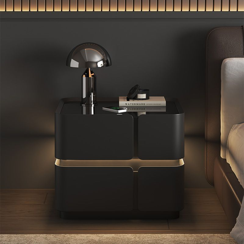 Black solid wood with two draws (three color light and wireless charging)