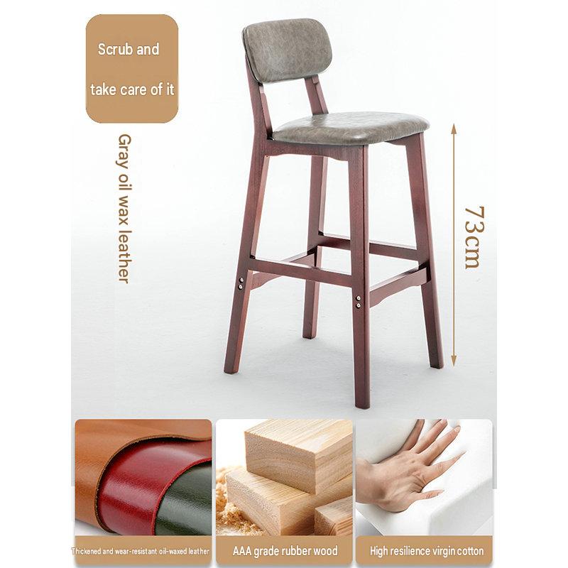 Gray leather seat cushion-brown wood frame