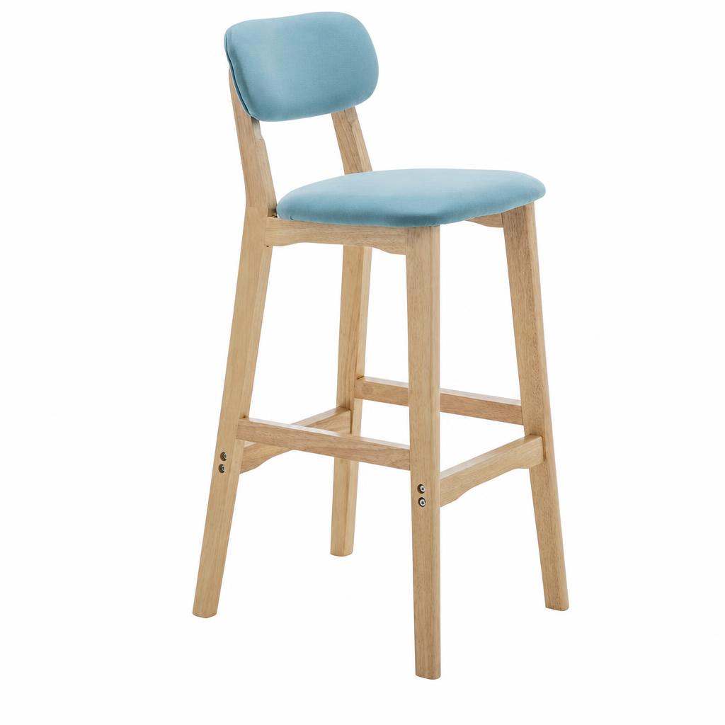 Sky blue tech fabric seat cushion - natural wood frame