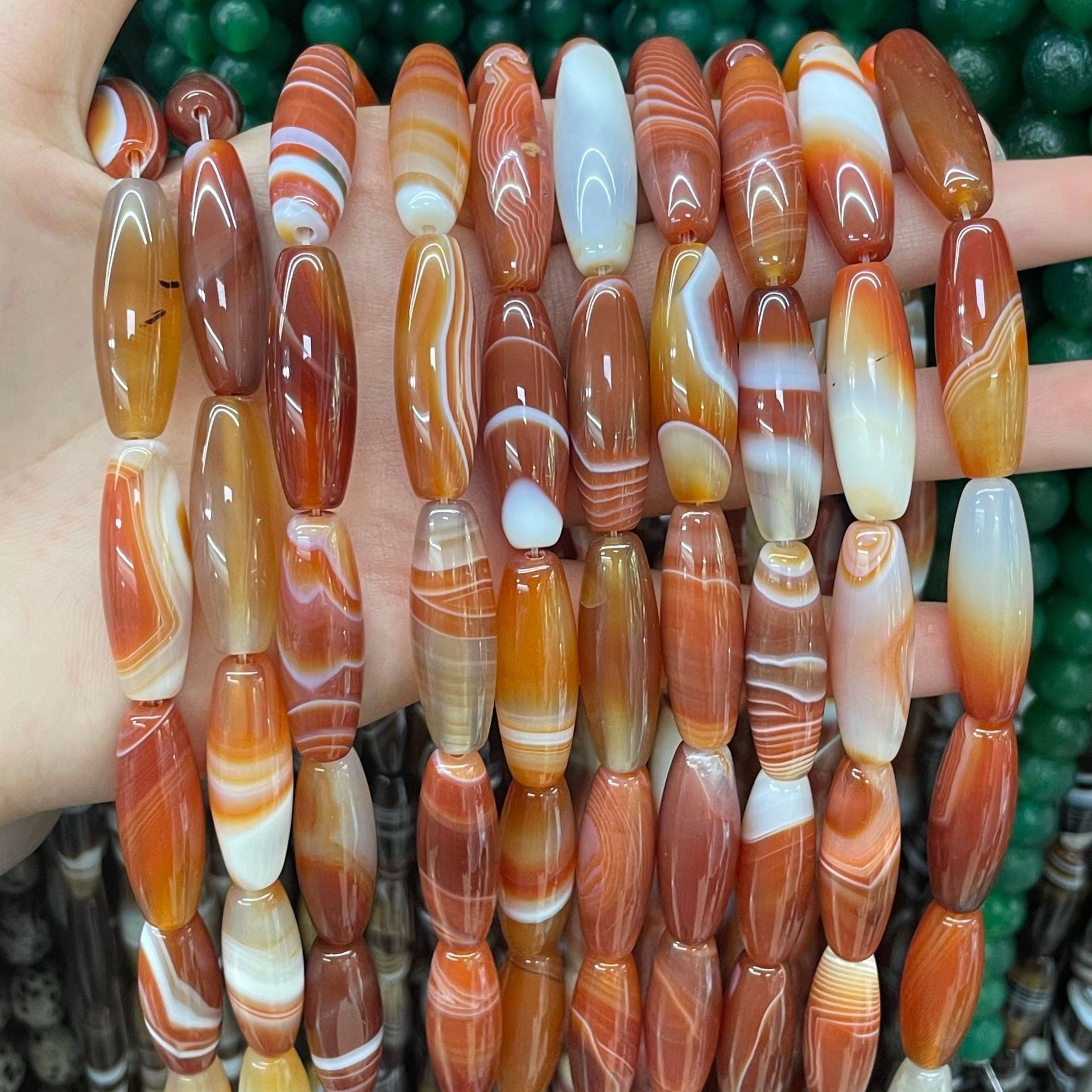 Natural silk-wrapped red agate rice beads