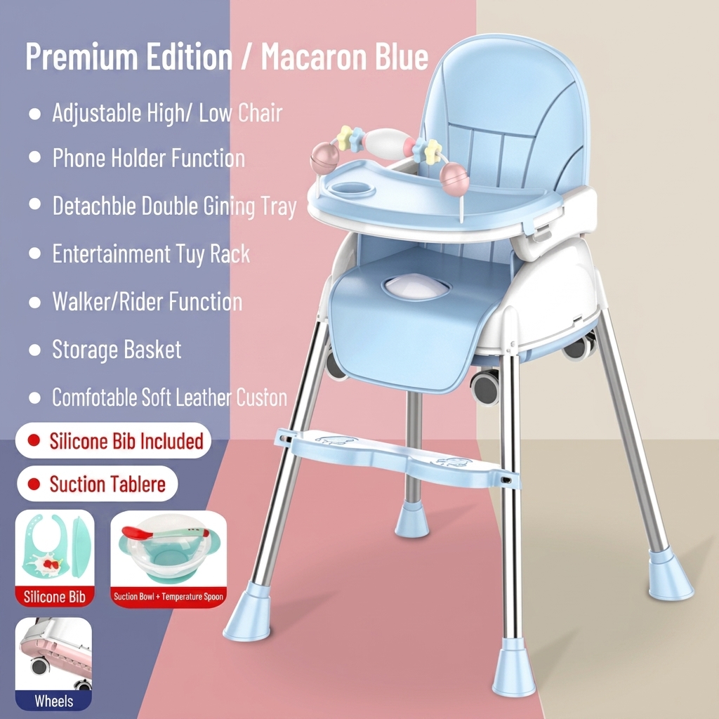 Blue Premium-Suction Bowl-Bib-Wheels-Toy Rack-Variable Sneak-Can be stored
