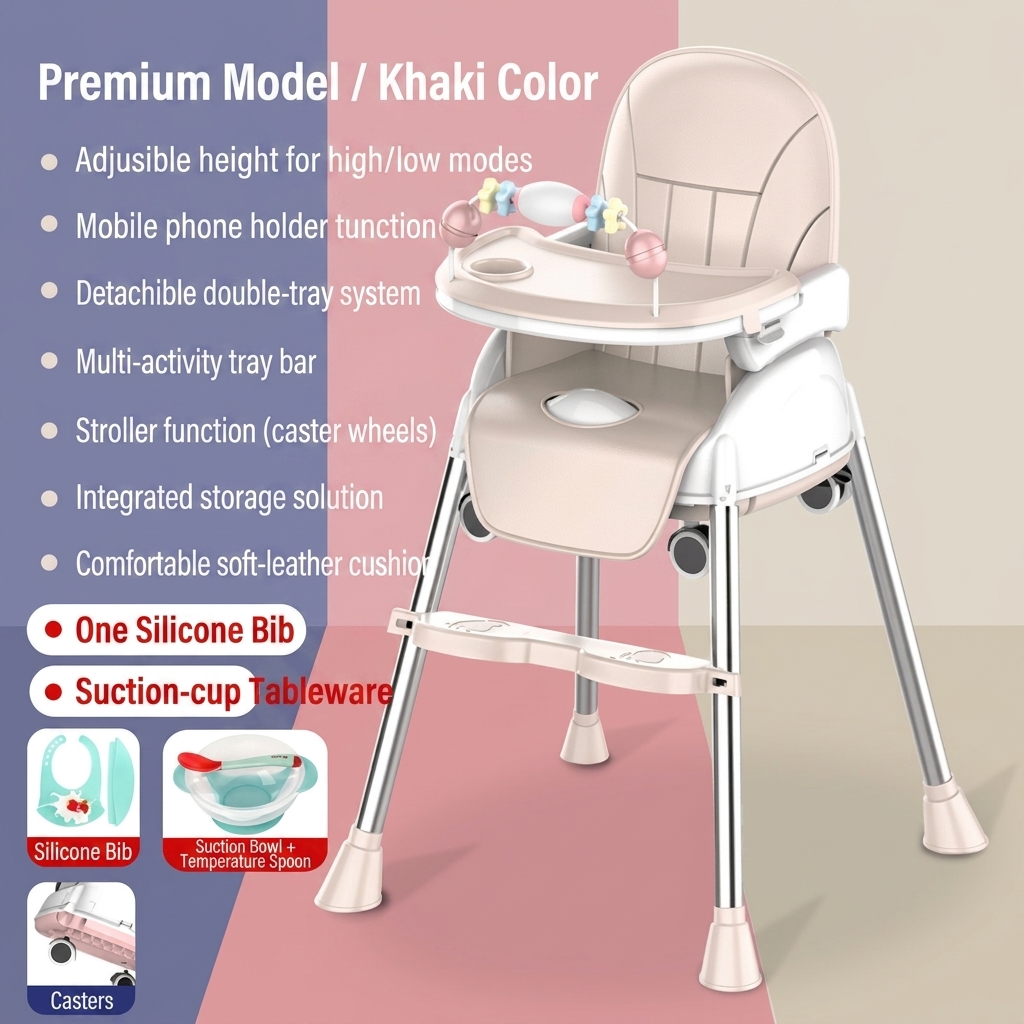 Brown Premium-Suction Bowl-Bib-Wheels-Toy Rack-Variable Sneak-Can be stored