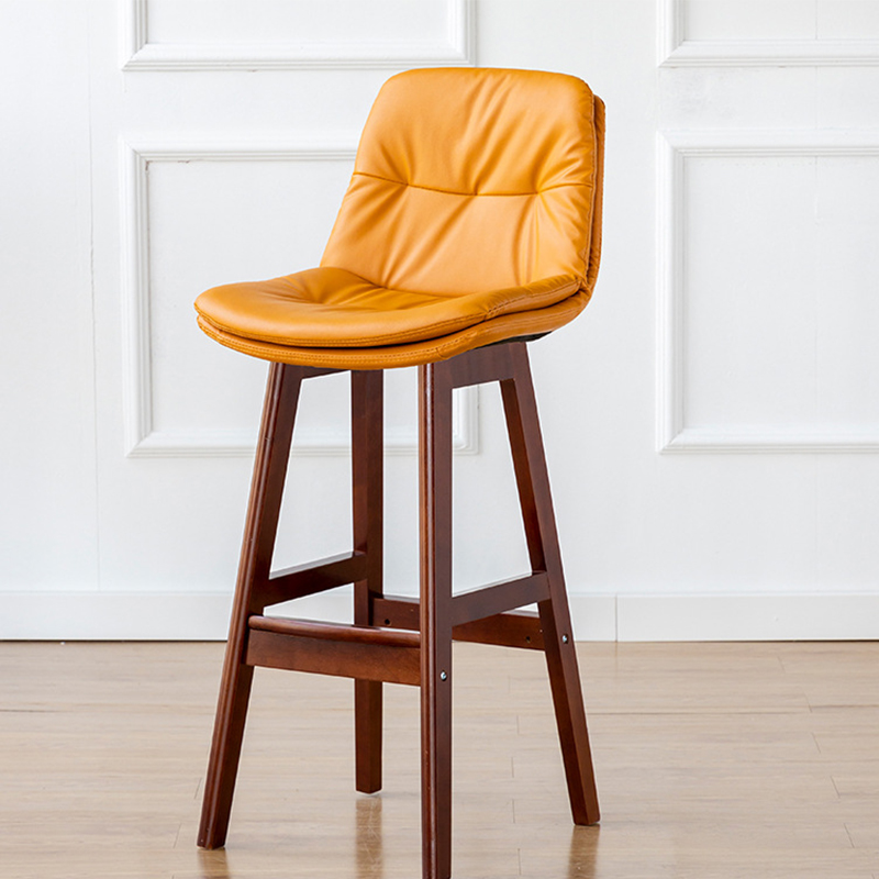 Brown wooden frame   light yellow leather