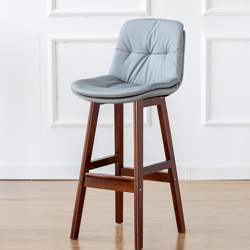 Brown wooden frame   light gray leather