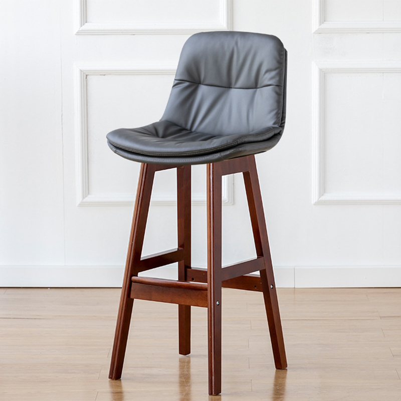 Brown wooden frame   dark gray leather