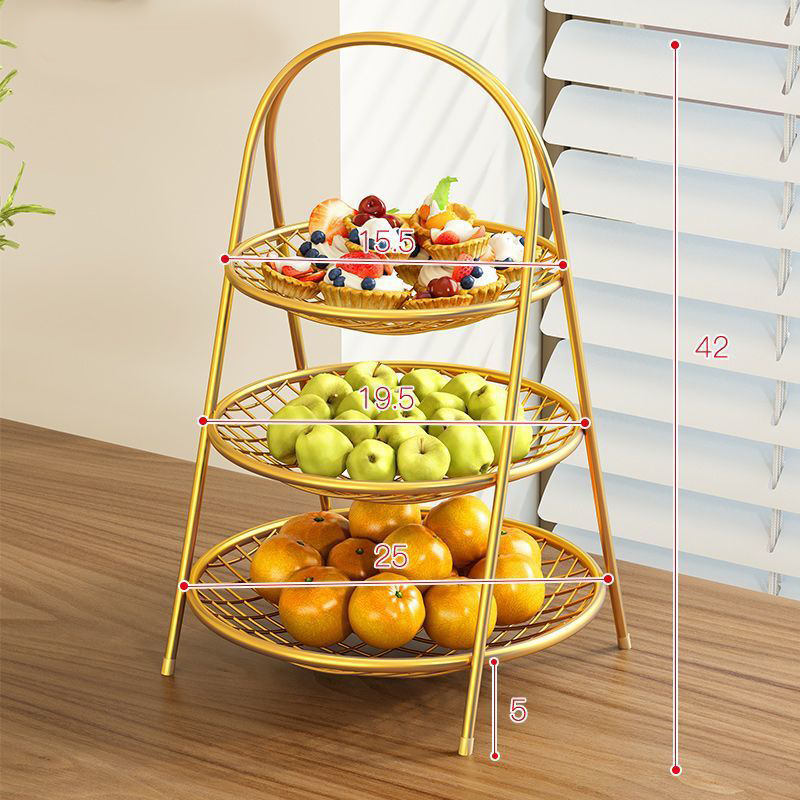 Golden three-layer fruit basket-handle style