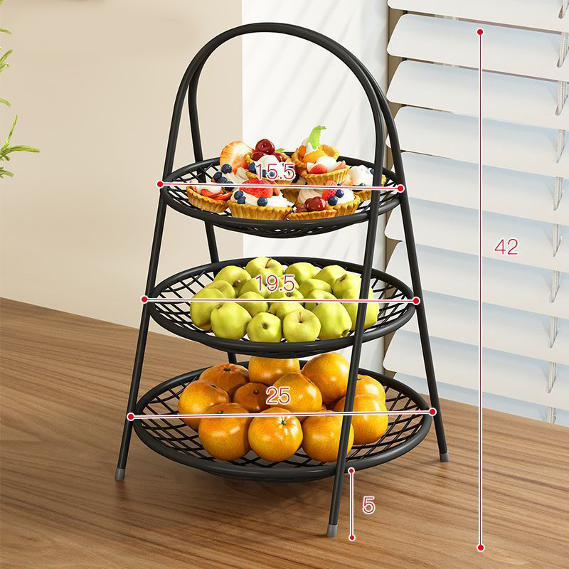 Black three-layer fruit basket-handle style
