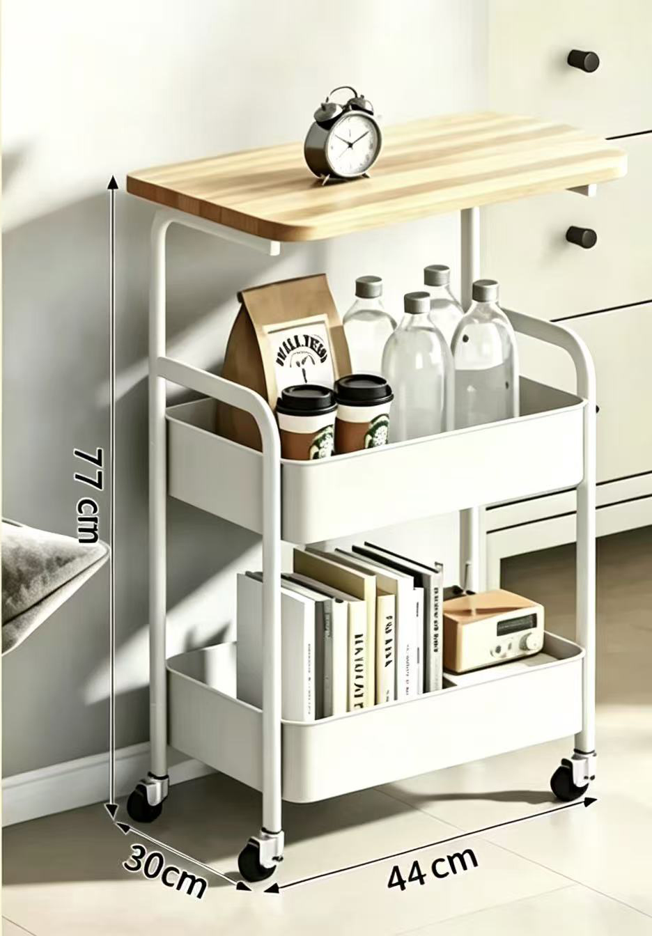 Cart storage rack three-layer white   universal wheels