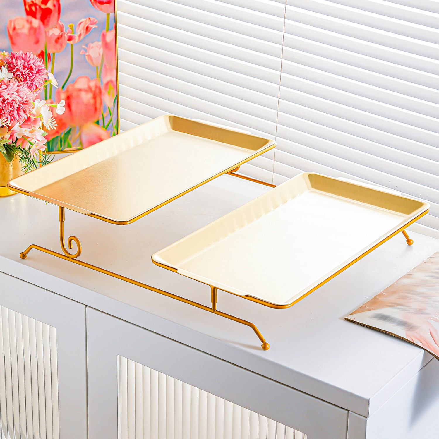 Upper and lower golden square frame gold stainless steel square tray 36.8cm