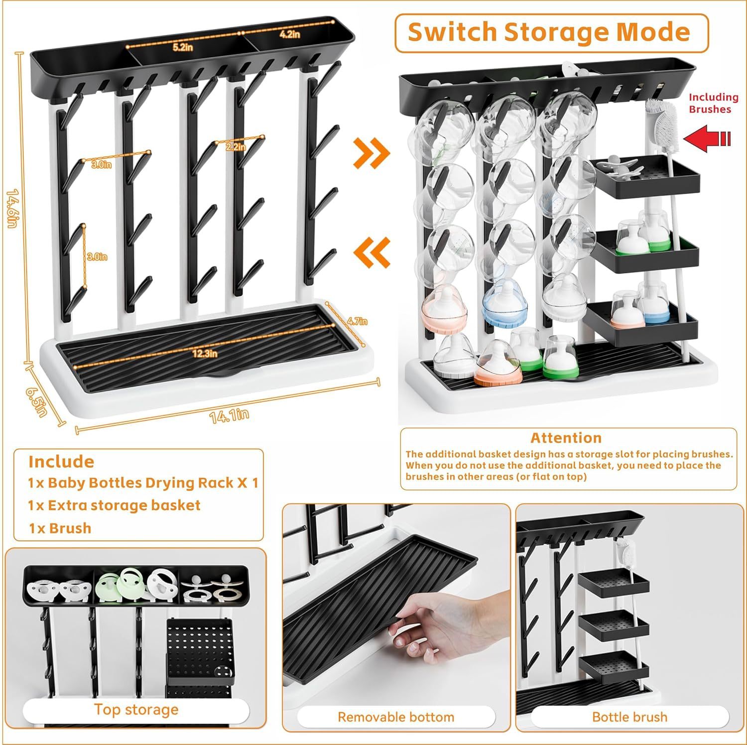 Black - third version - square box - bottle holder (with 5 poles, brush)