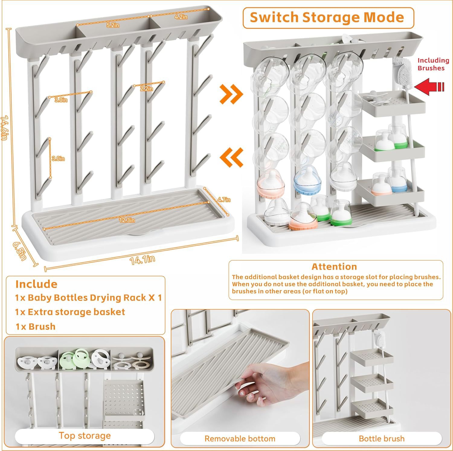 Gray - third edition - square box - bottle holder (with 5 poles, brush)