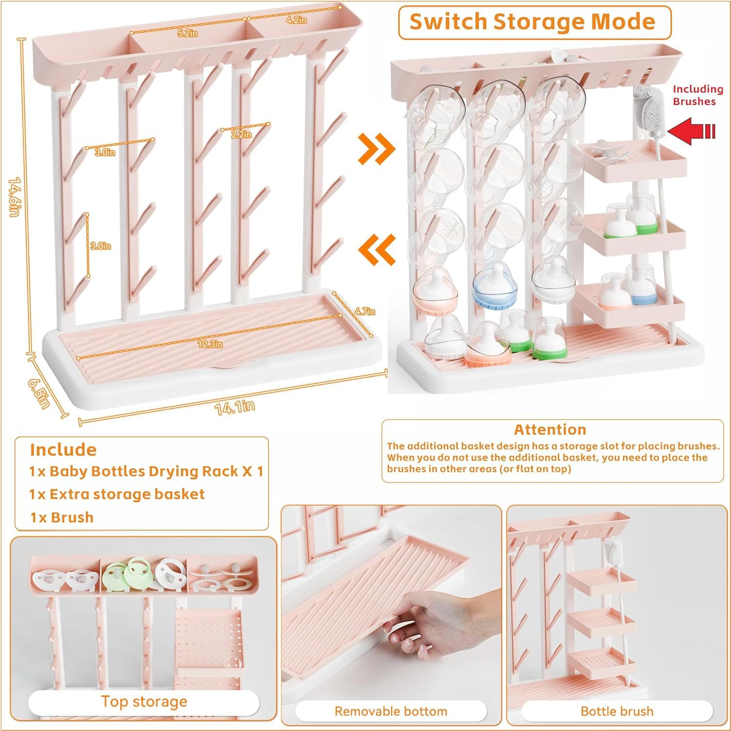 Pink - third edition - square box - bottle holder (with 5 poles, brush)