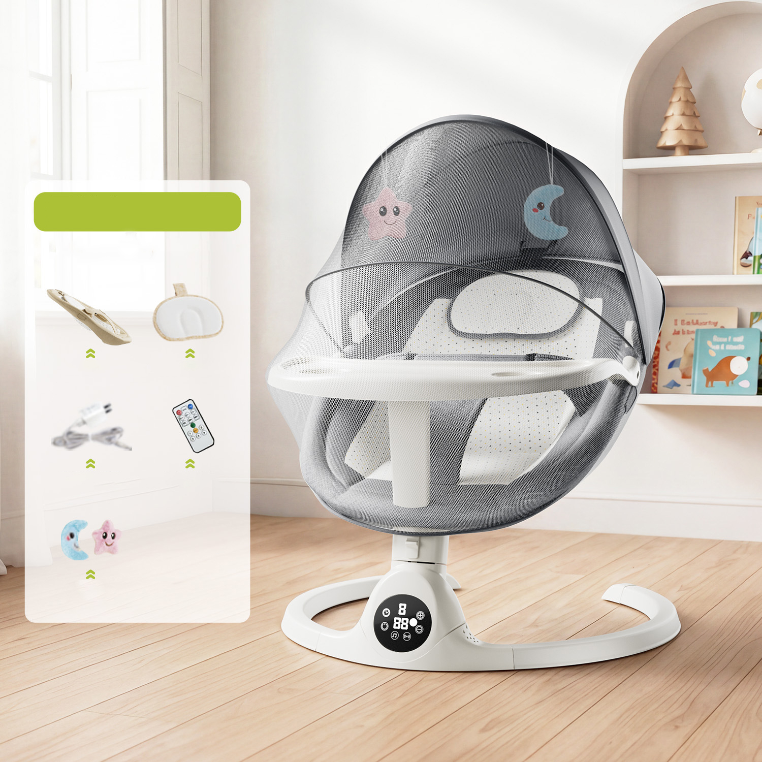 Gray bluetooth app remote control   u pillow   mosquito net cushion   doll   dinner plate