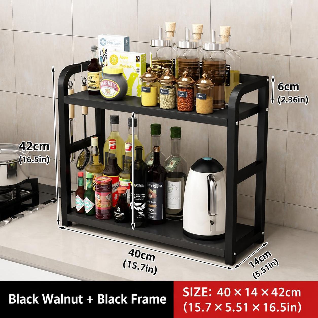 40cm length black frame   black walnut board 2-tier