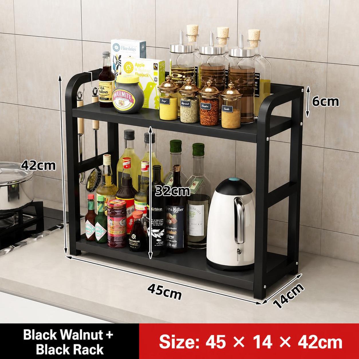 45cm length black frame   black walnut board 2-tier