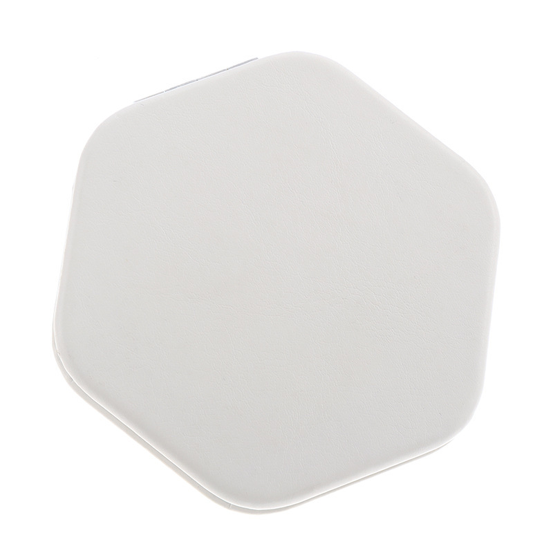 Hexagonal pu white leather cosmetic mirror 80*80mm