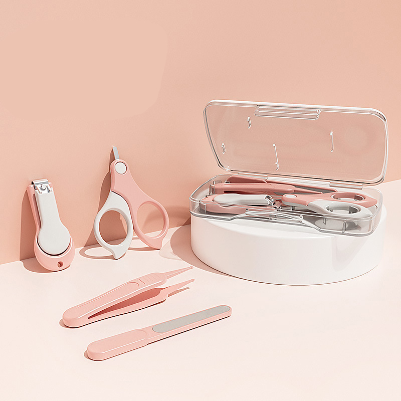 Transparent boxed nail clippers set of four-pink