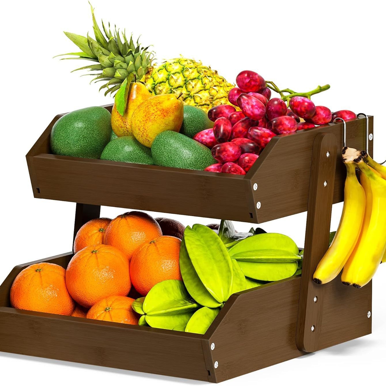 Two-layer fruit basket walnut color