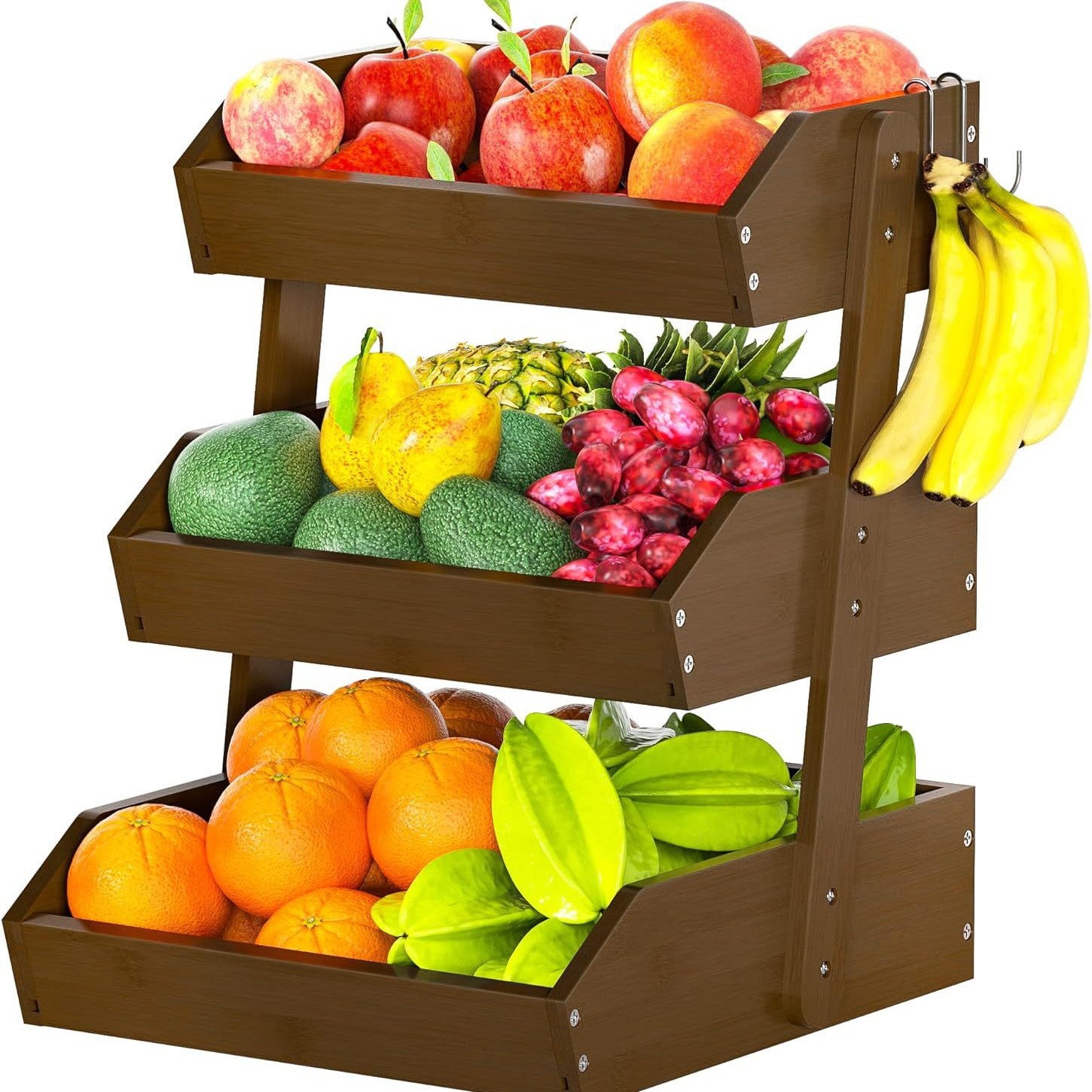 Three-layer fruit basket walnut color