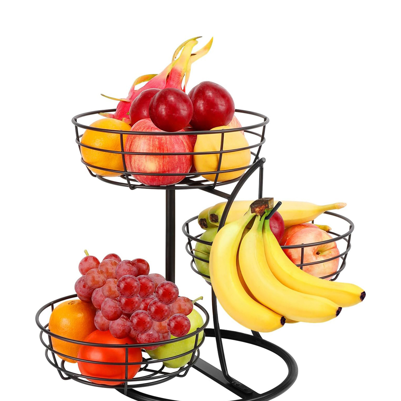 Black iron tabletop fruit basket and plate