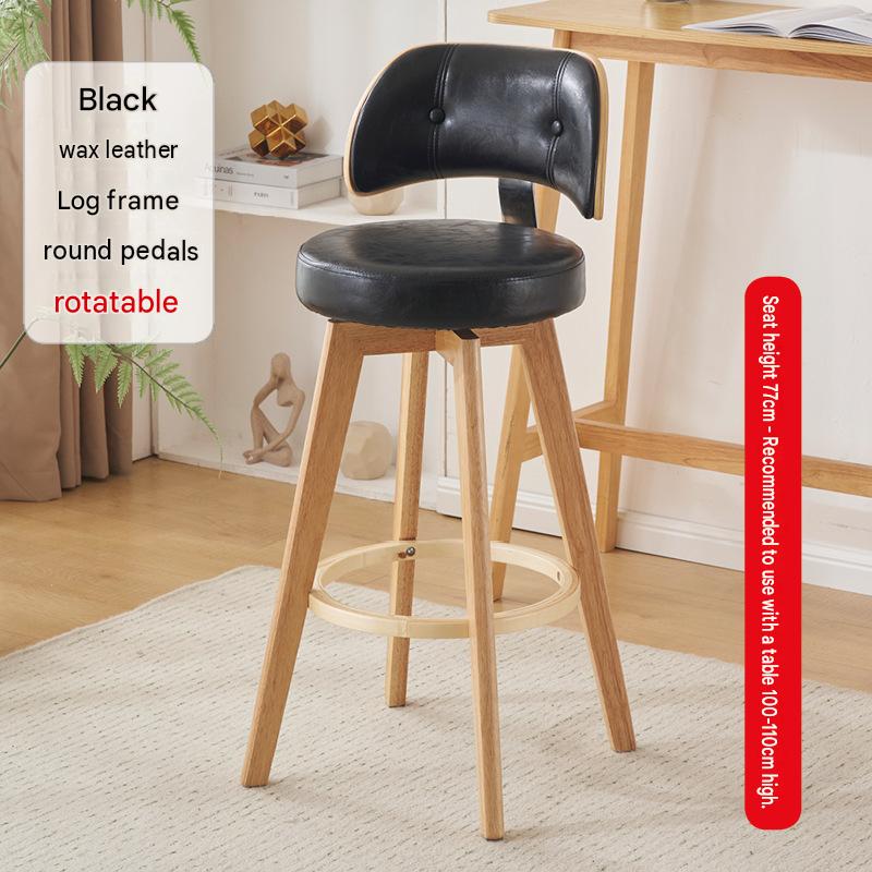 Rotating natural wood frame   black oil wax leather