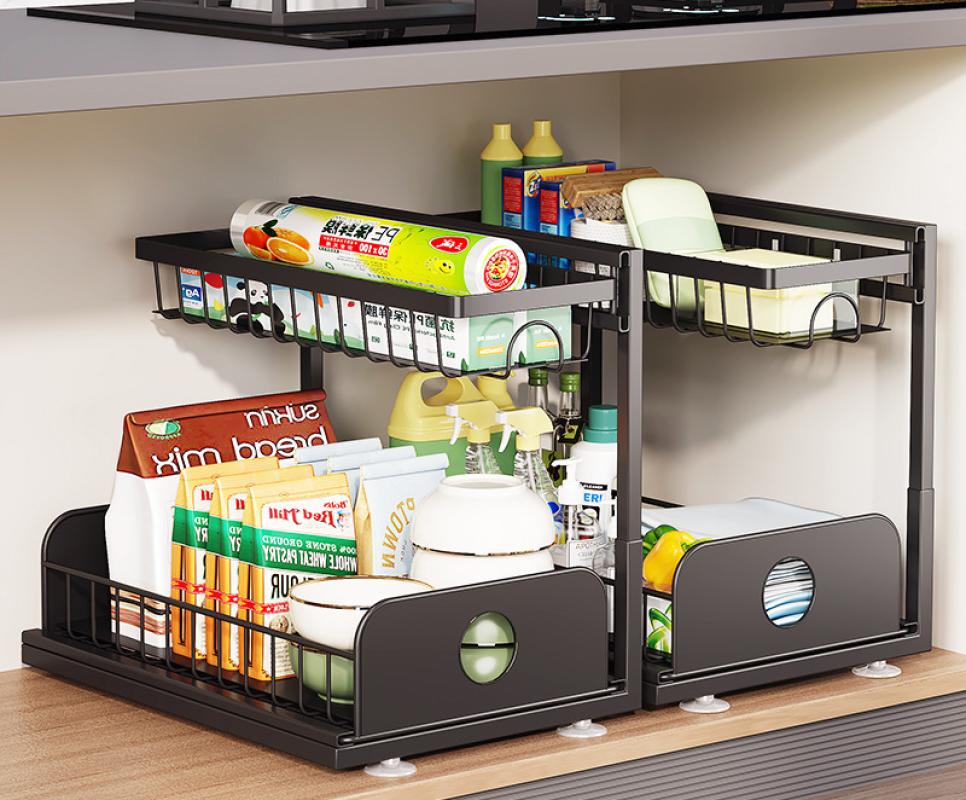 Double-layer pull-out sink rack   pad - black (pack of two)