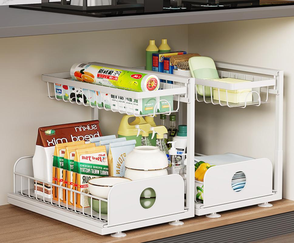 Double-layer pull-out sink rack   pad - white (pack of two)