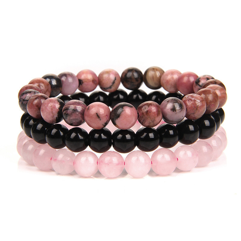 19:8mm Rhodonite Blackstone Rose quartz