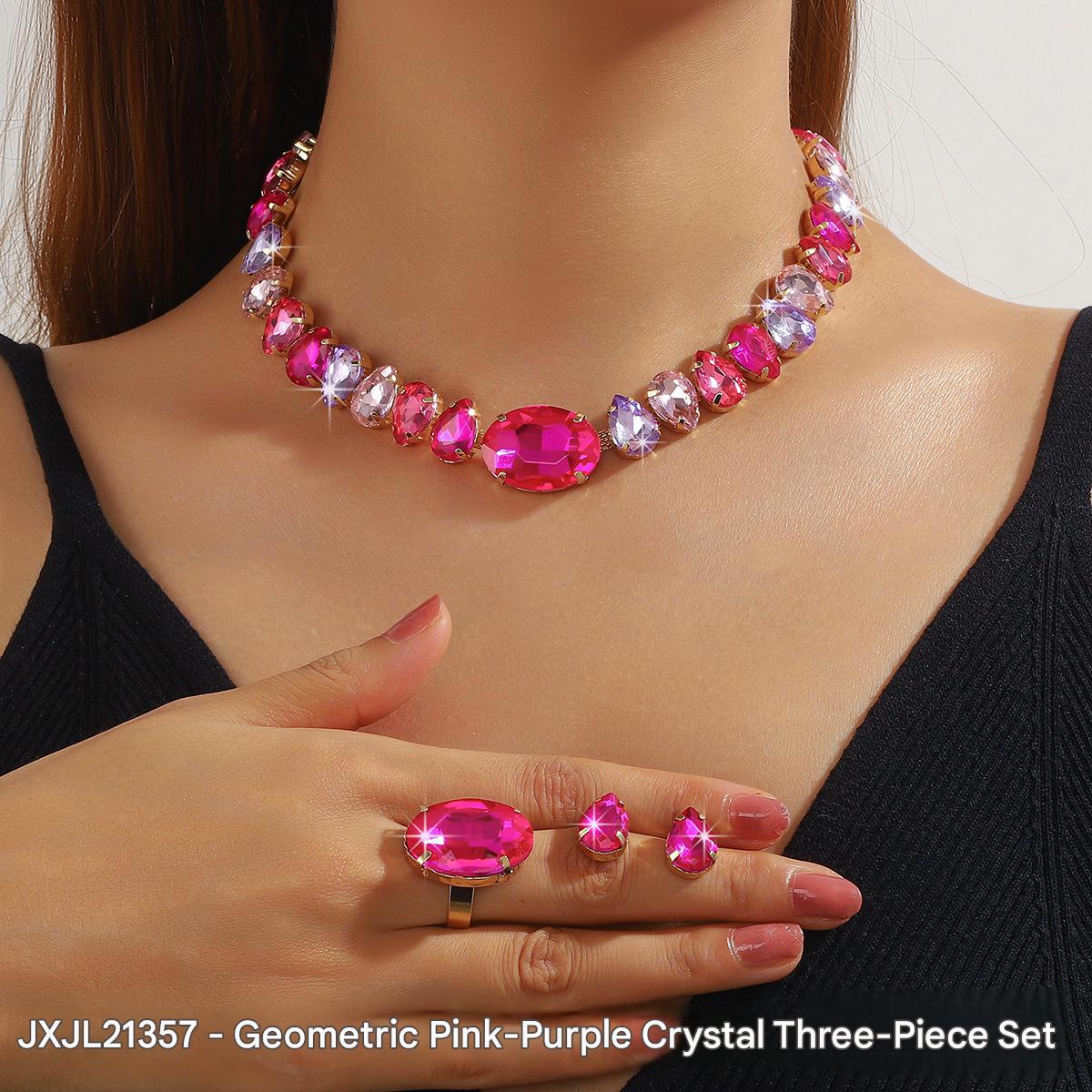 1:Jxjl21357-geometric pink and purple crystal three-piece set