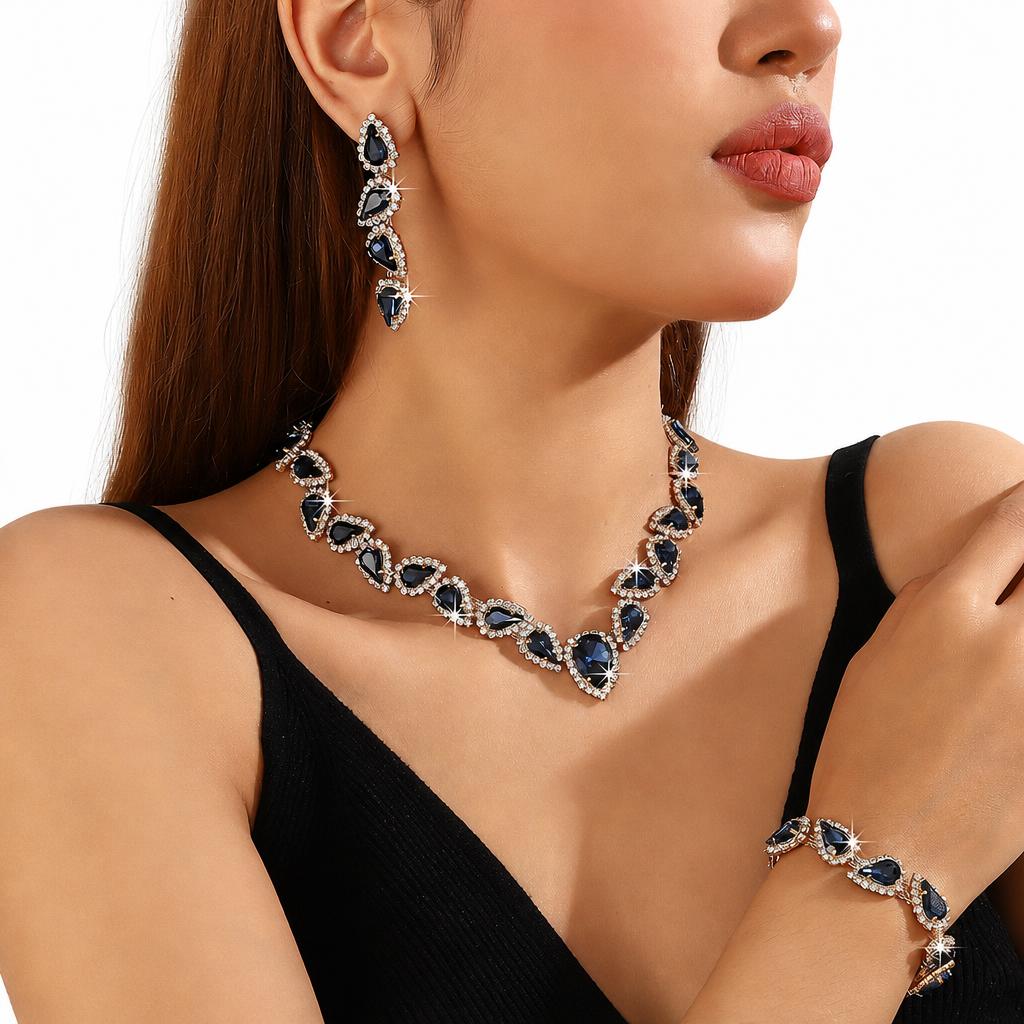 4:Jxjl21375 - royal blue crystal three-piece set