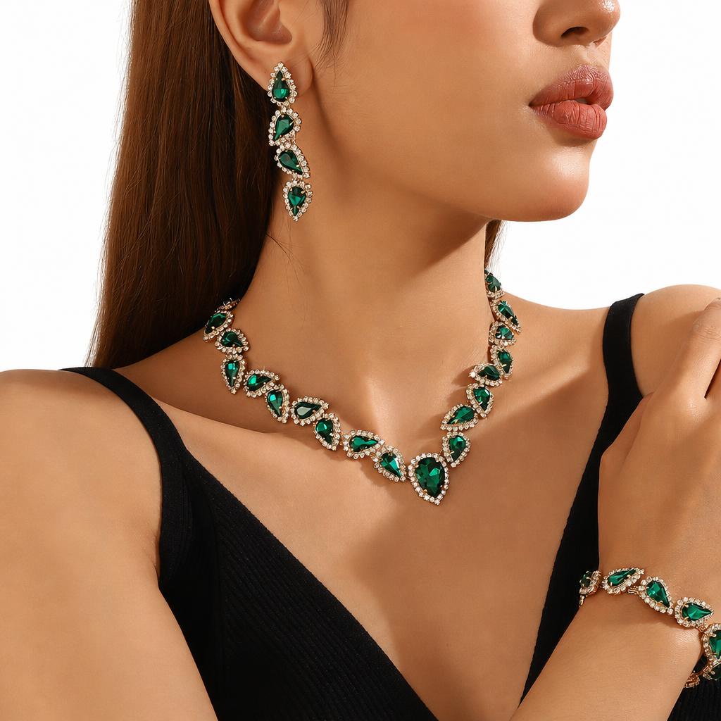5:Jxjl21375-green crystal three-piece set