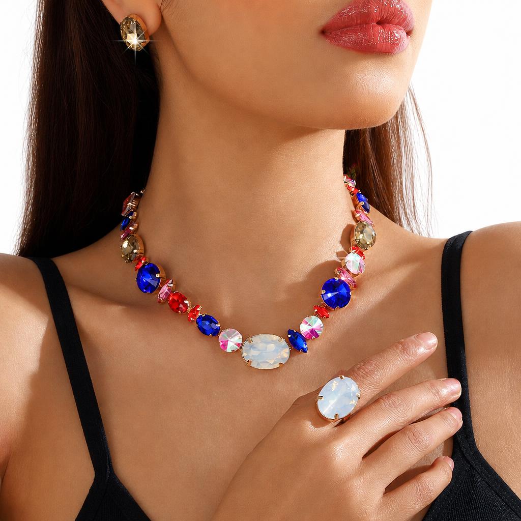 6:Jxjl21358-geometric multi-color crystal three-piece set