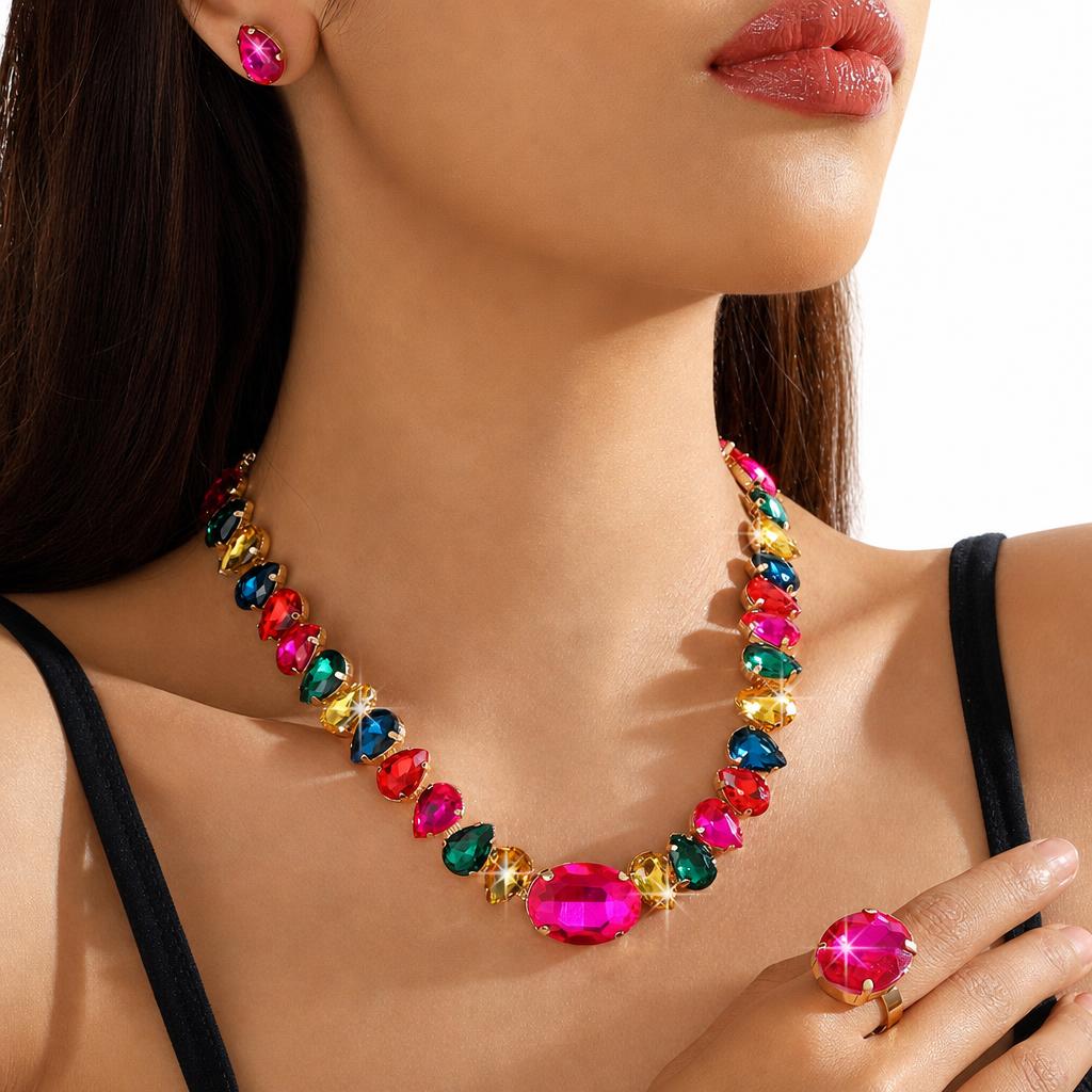 Jxjl21357-geometric color crystal three-piece set