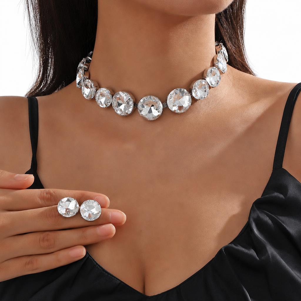 Jxjl21188-round crystal necklace-white crystal