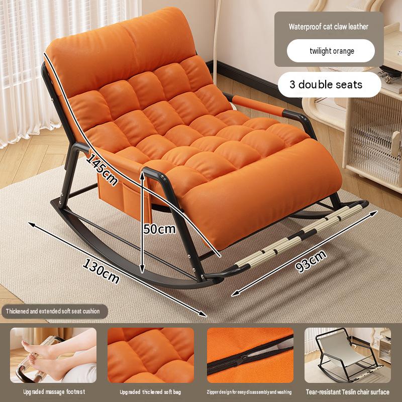 Folding massage footrest [double twilight orange and black frame] [waterproof and no-wash cat claw leather]