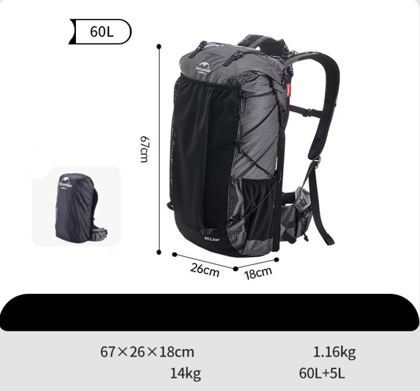 Black 60L 5 with rain cover