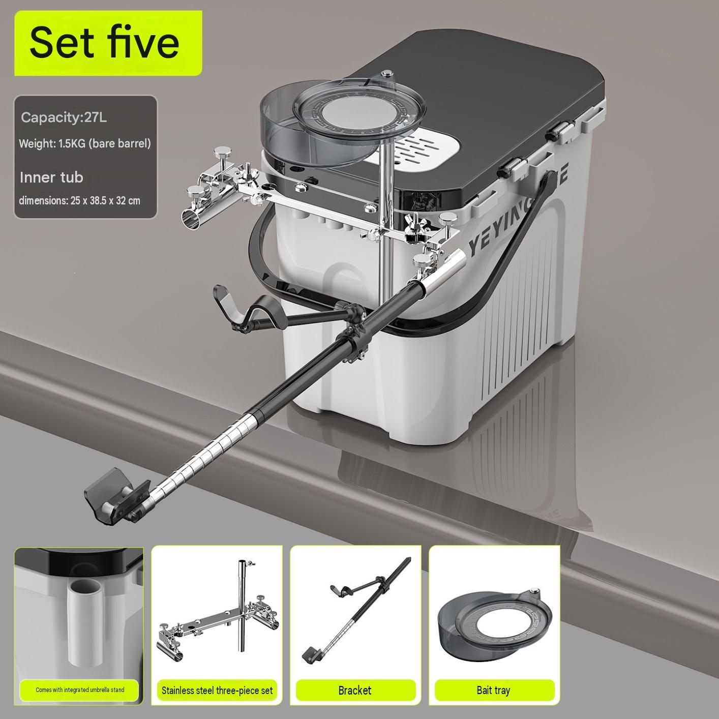 White - package five [naked bucket   integrated stainless steel three-piece set   s-shaped thickened bracket   small bait tray]