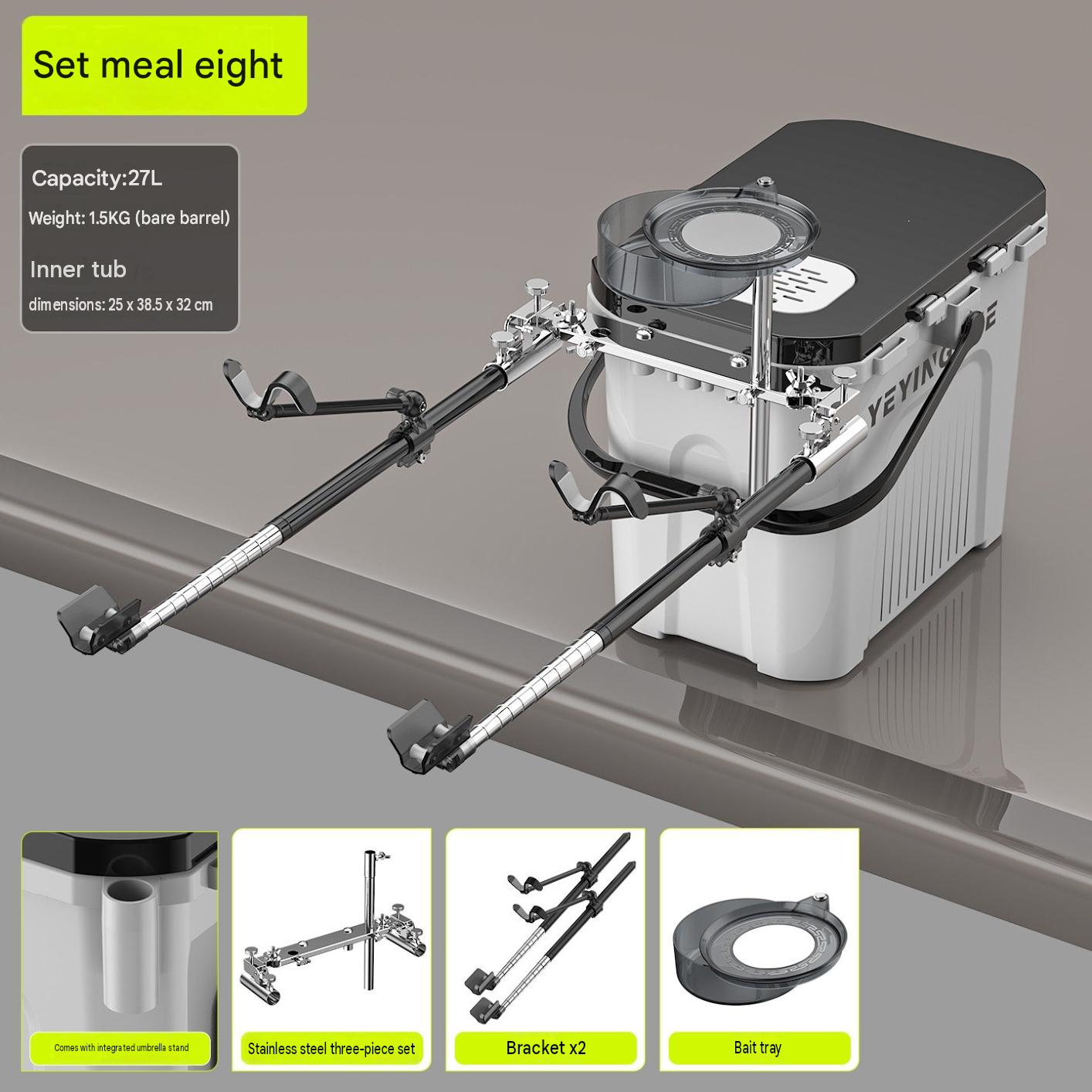 White - package 8 [naked bucket   stainless steel three-piece set   bracket x2   small bait tray]