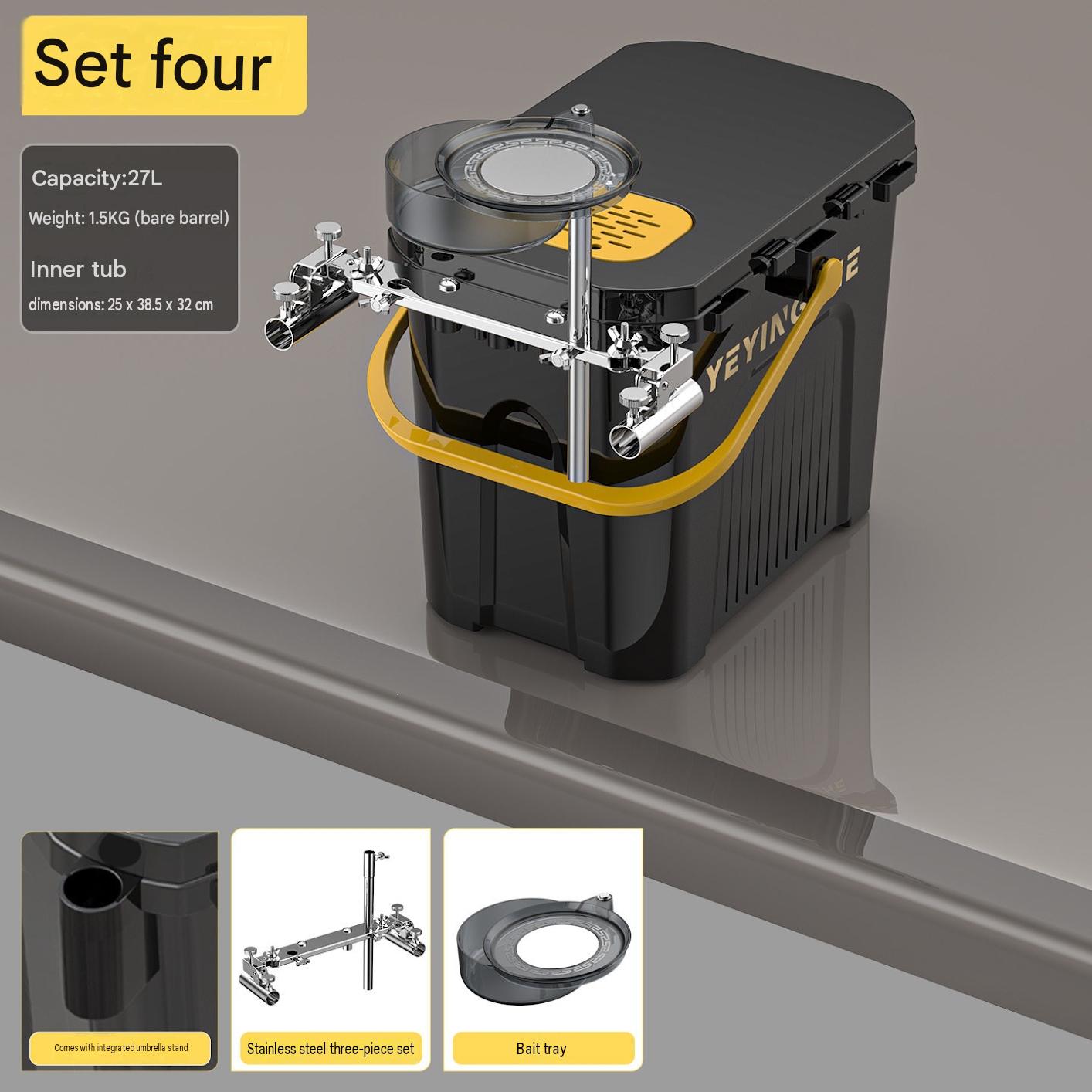 Black - package four [naked bucket   integrated stainless steel three-piece set   small bait tray]
