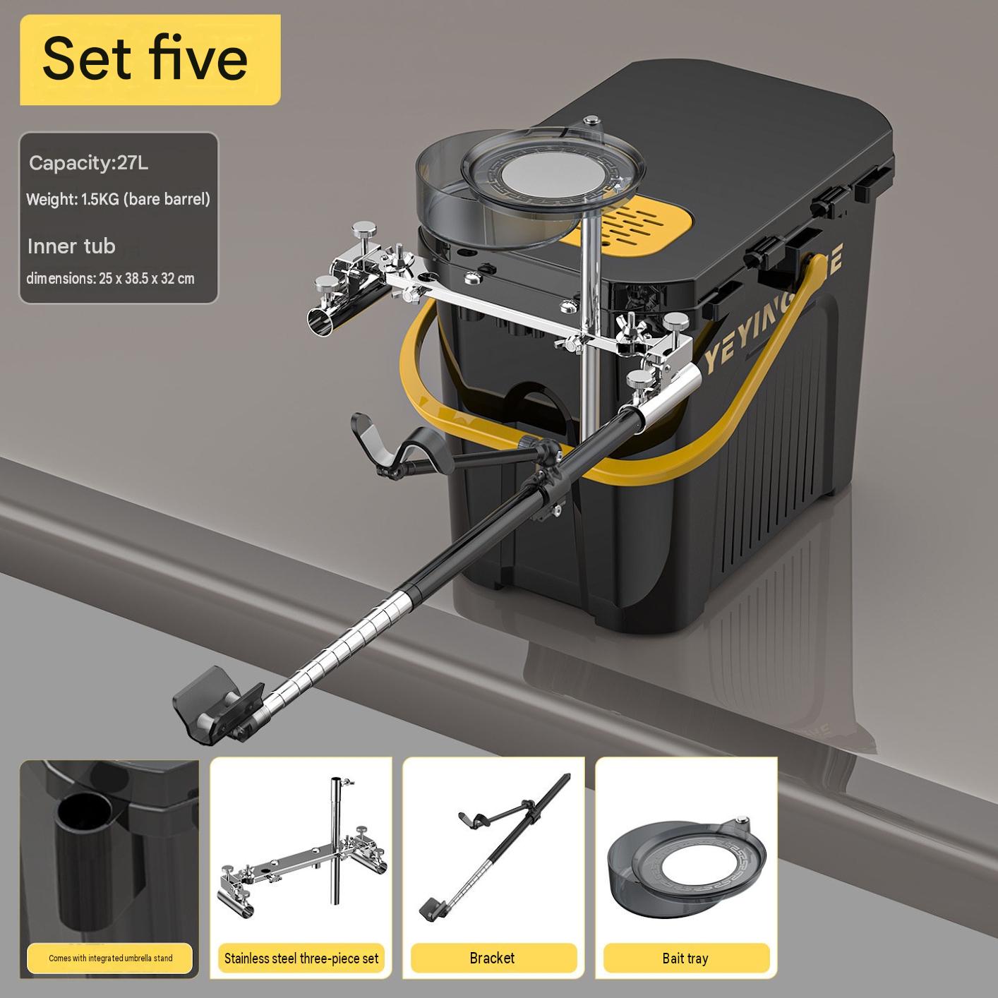 Black - package five [naked bucket   integrated stainless steel three-piece set   s-shaped thickened bracket   small bait tray]