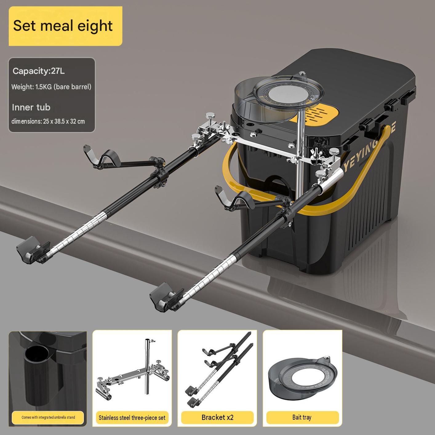 Black - package 8 [naked bucket   stainless steel three-piece set   bracket x2   small bait tray]