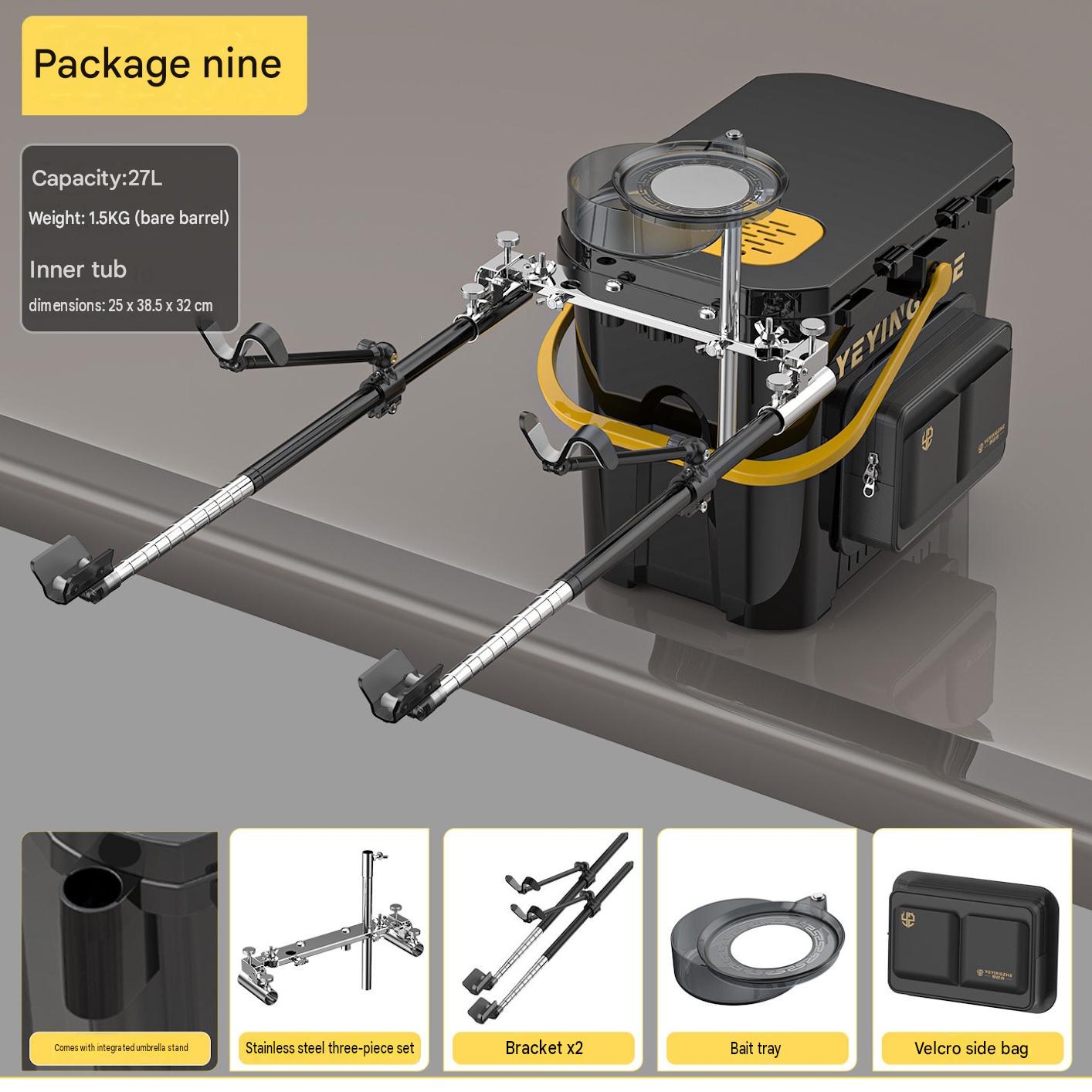 Black - package nine [naked bucket   stainless steel three-piece set   bracket x2   bait tray   side bag]