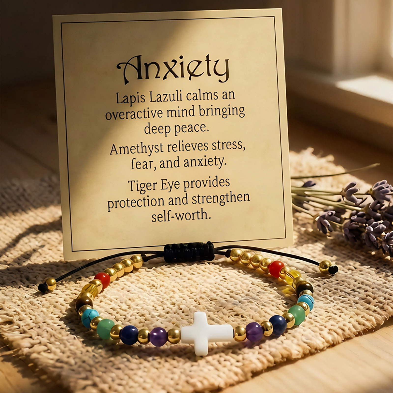 1:White cross seven-color bead bracelet with card
