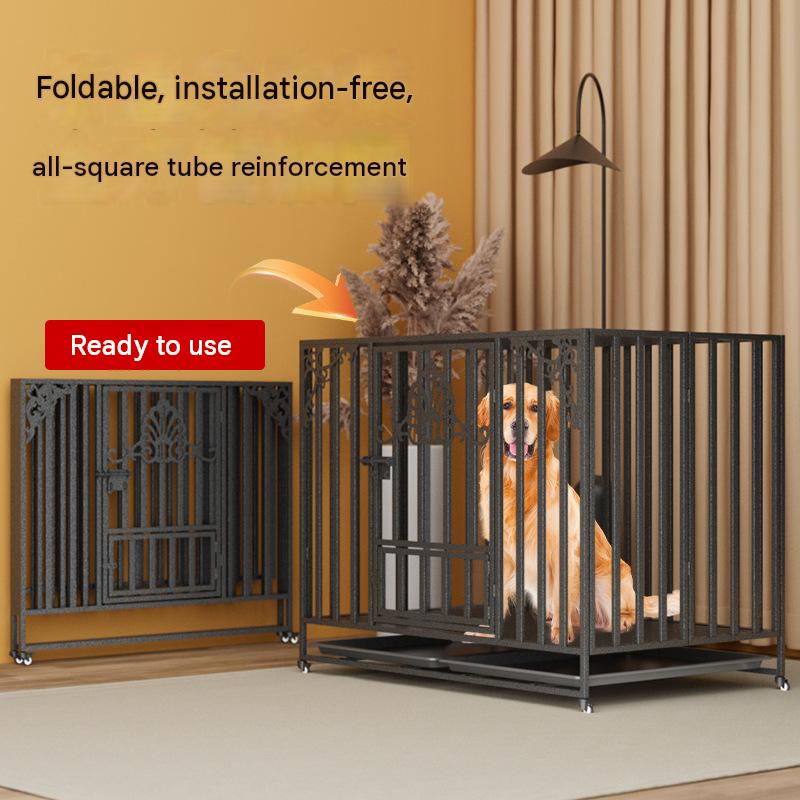 Black floating silver six-sided square tube dog cage (folding and installation-free model)