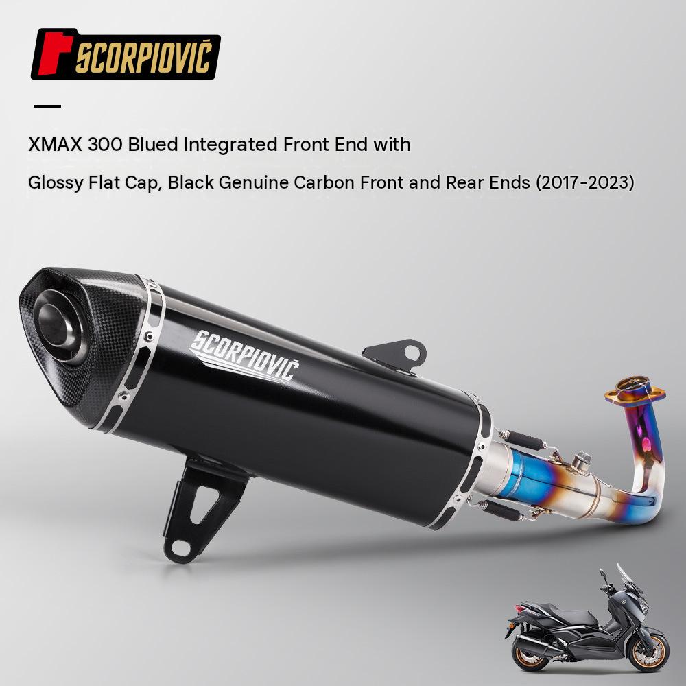 XMAX300 Burning Blue Integrated Front Section Bright Face Flat Cover Black Real Carbon Head (2017-2023)
