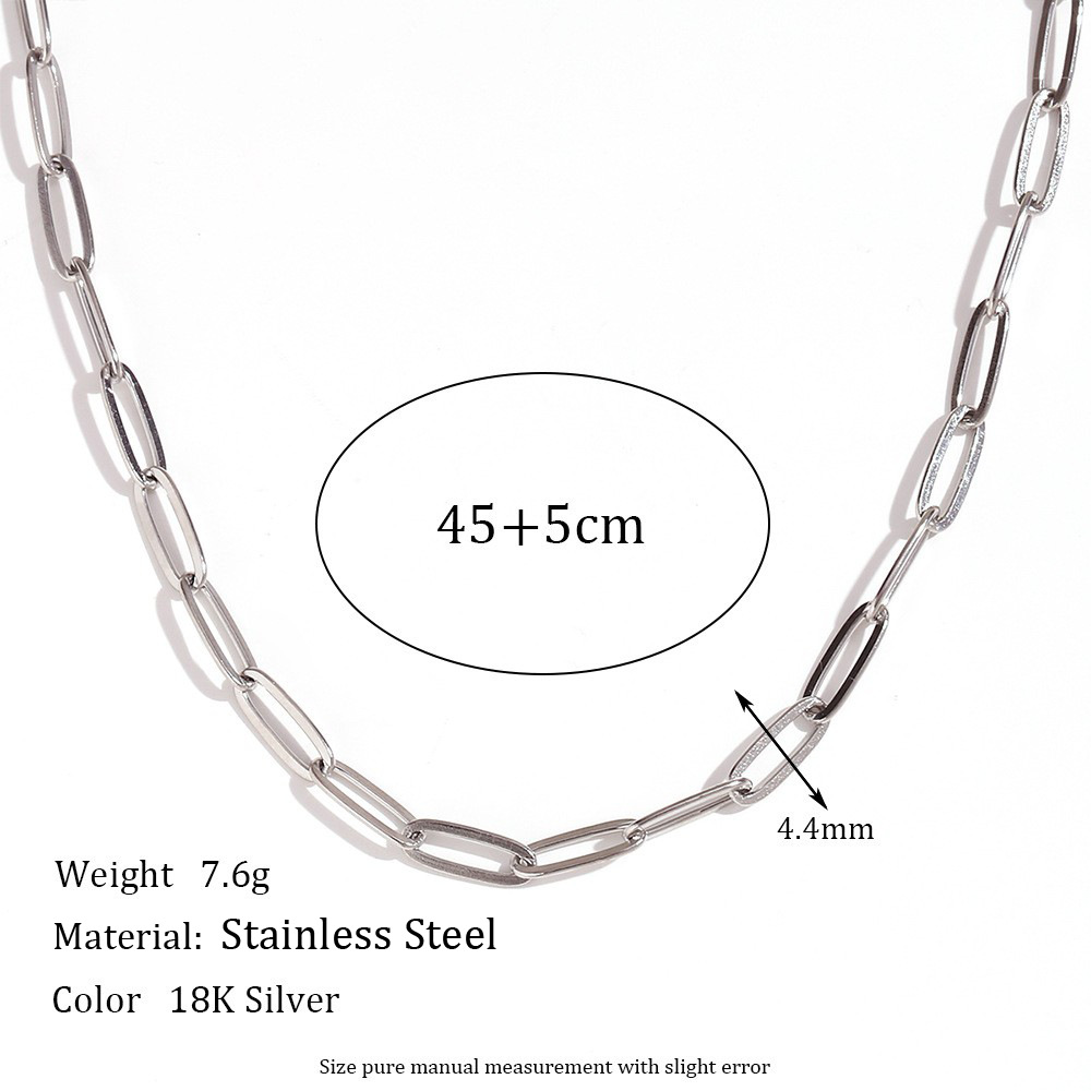 10:4.4mm paper clip chain-steel color necklace -45cm  5cm