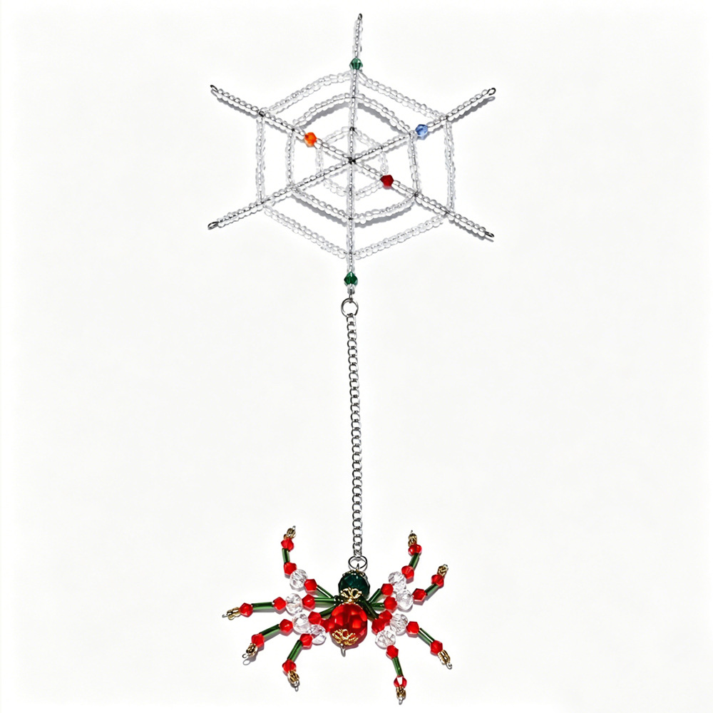 12:Colorful spider web + red, green and white spiders