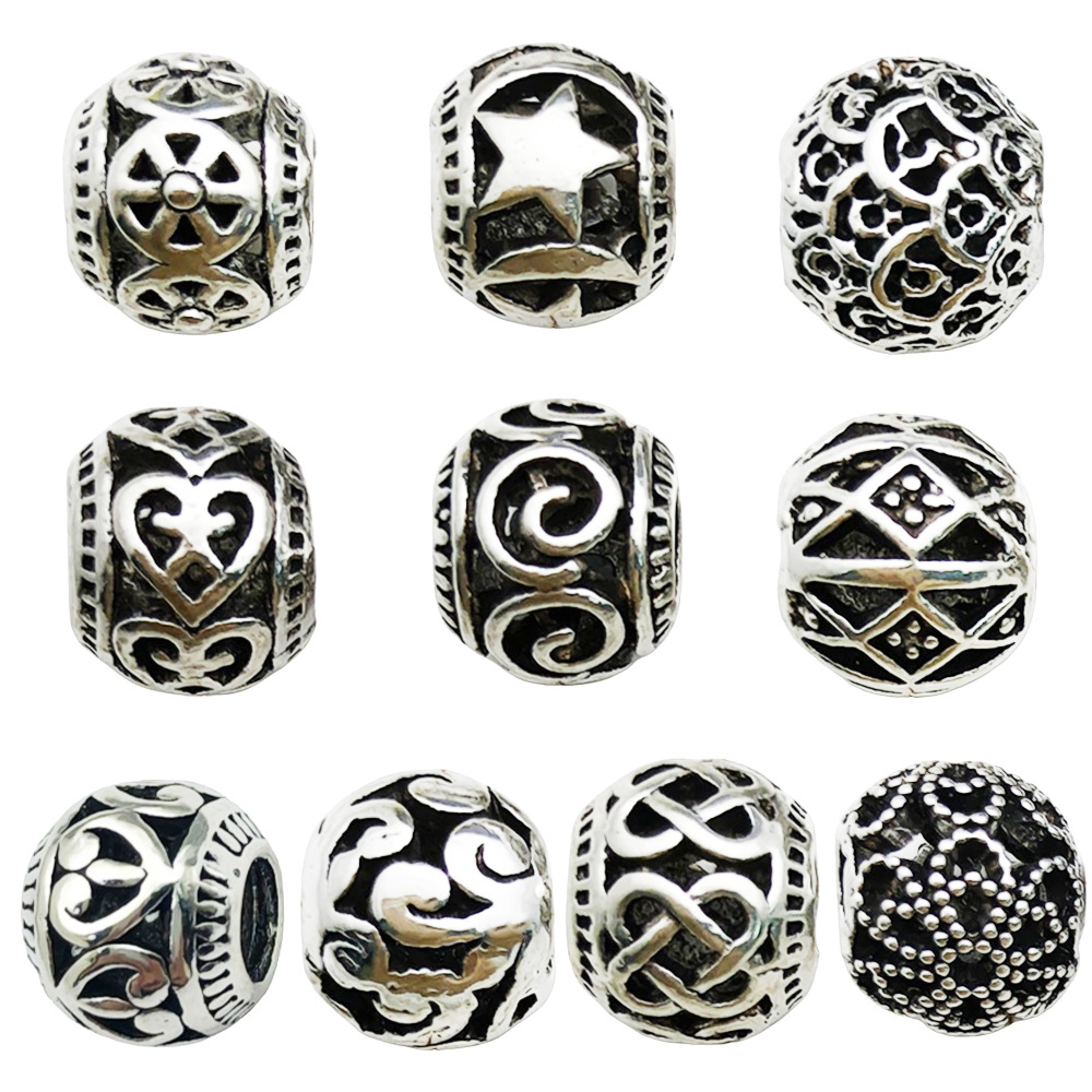 10:Mixed 10 styles of hollow large hole beads set - 1 piece each - 15.2g - sn369