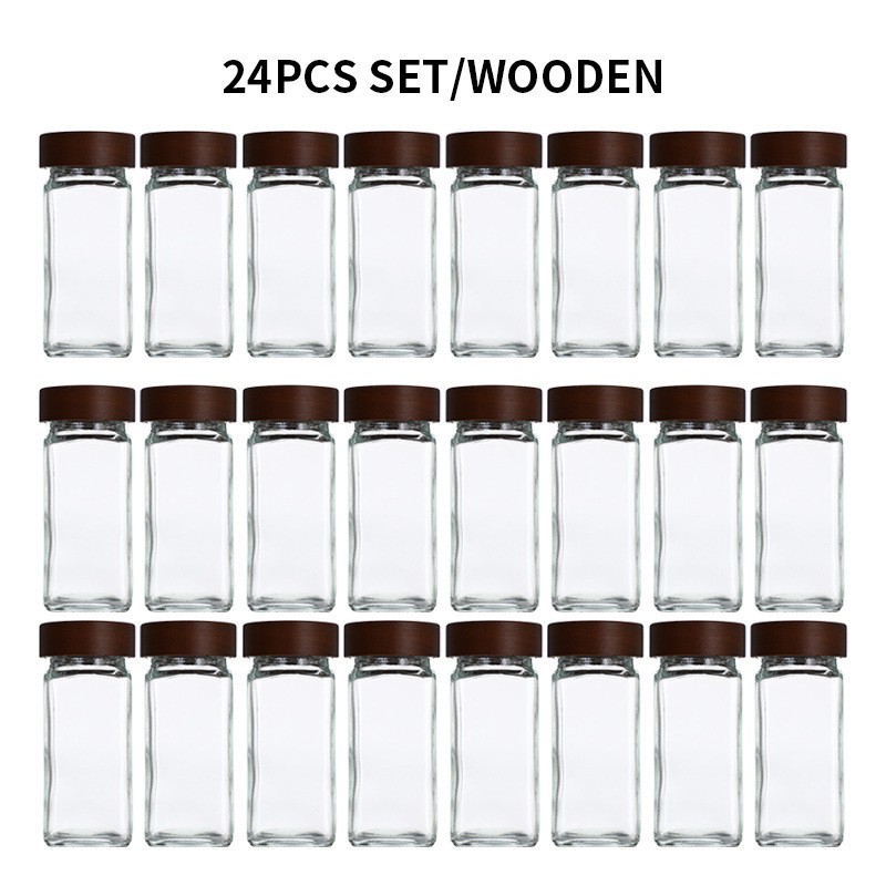 [acacia wood] seasonings bottle set of 24 (including markers, stickers, funnels, brushes)