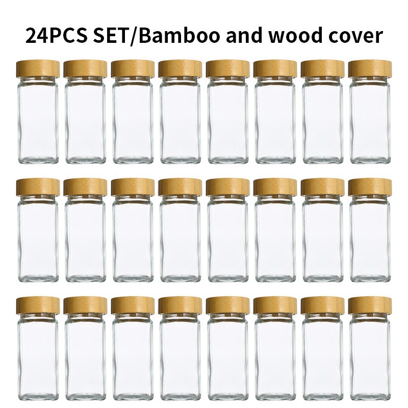 [Bamboo Cover] 24-piece set of seasonings bottle (including marker pen, sticker, funnel, brush)